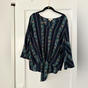 Chenault Navy and Teal Floral Stripe Blouse